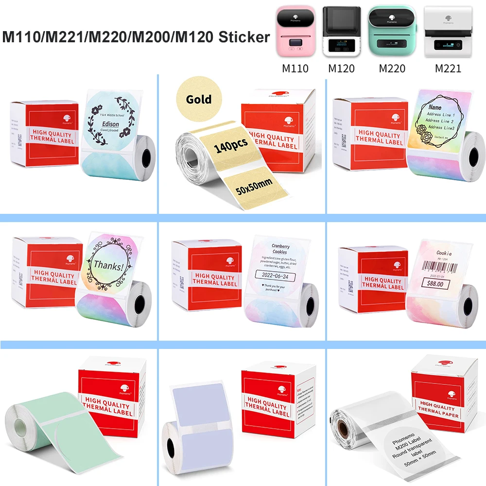 1Roll Label Sticker Thermal Labels Waterproof 50x50cm 40x30mm Adhesive Paper for Phomemo M110/M120/M200/M220/M221 Label Printer