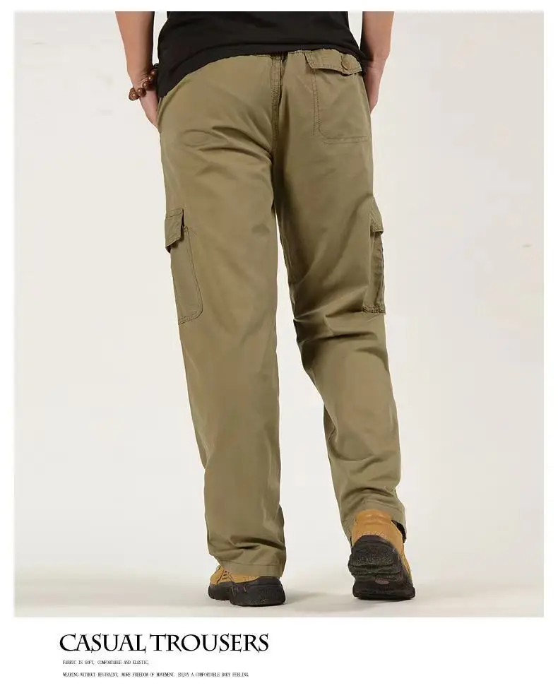 2026 Neue Herren Cargo-Hose aus Reiner Baumwolle Herbst Baggy Gerades Bein Multi-Taschen Arbeitshose Lässige Lange Hose Übergröße M-6XL – Detail 14