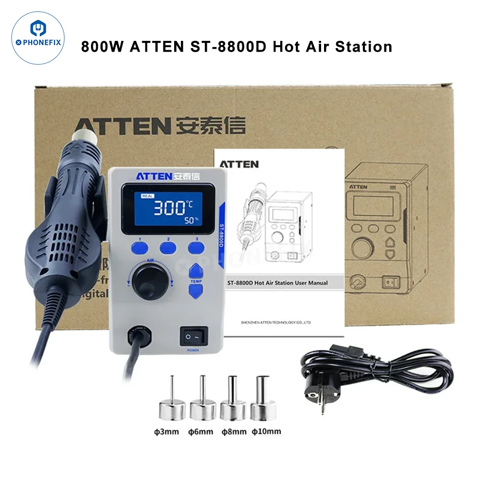 ATTEN ST-8800D 800W Intelligent Hot Air BGA Rework Station 100℃-500℃ Temperature Control Heat Gun Station for PCB Desoldering