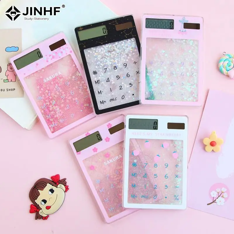 Creative Quicksand Cute Calculator Transparent Calculator Solar Energy Calculator Student Portable Touch Mini Solar Calculator