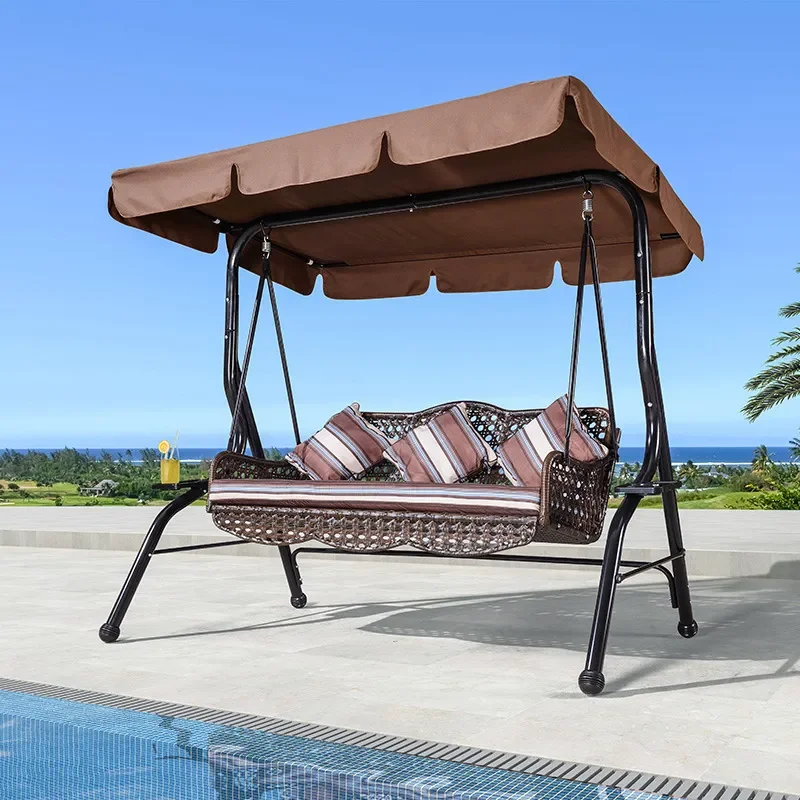 Outdoor Rattan Swing Chair Double Triple Seating Hanging Rocker for Garden Balcony Villa Yard Patio Furniture