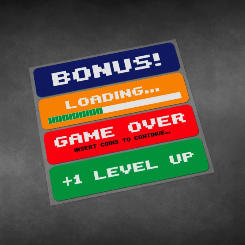 

Game Over Bonus Level Up Loading Creative Games Decals Motorcycle Car Body Scratch Waterproof Sticker Vinyl Reflective Pegatinas