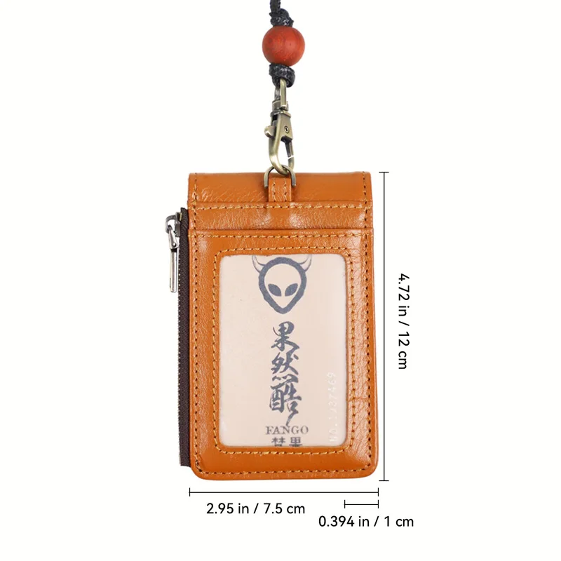 Genuine Leather Multifunctional Name Badge Holder Work Card Holders Lanyard Bank Credit Card Bag With Coin Zipper Pocket