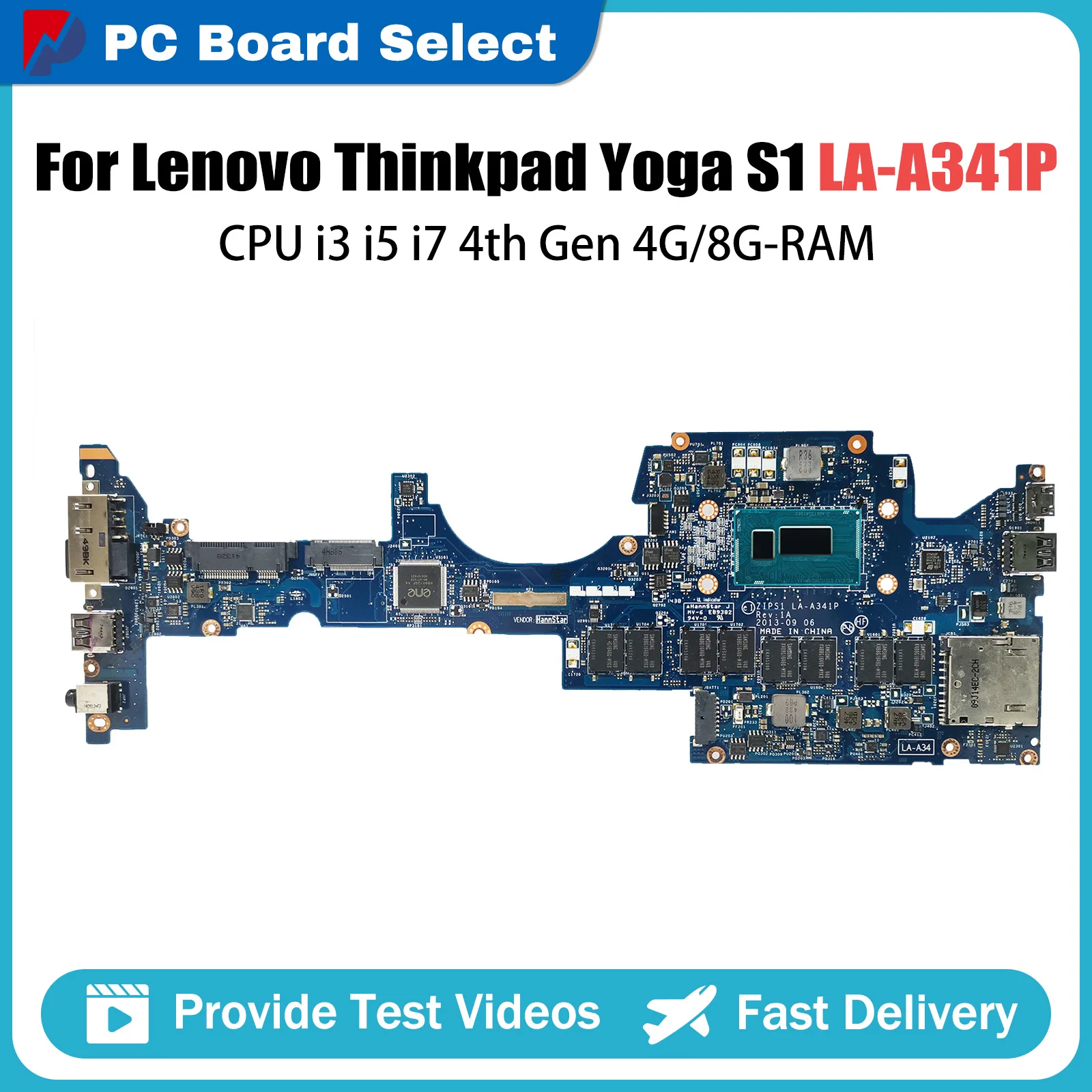 ZIPS1 LA-A341P Mainboard For Lenovo Thinkpad Yoga S1 Laptop Motherboard With CPU i3 4th Gen 4GB RAM 00HW078 00HT164