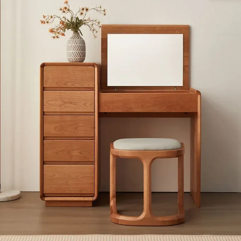 Y Black Walnut Dressing Table Bedroom Cherry Wood Modern Flip Cover Makeup Table Desk Integrated