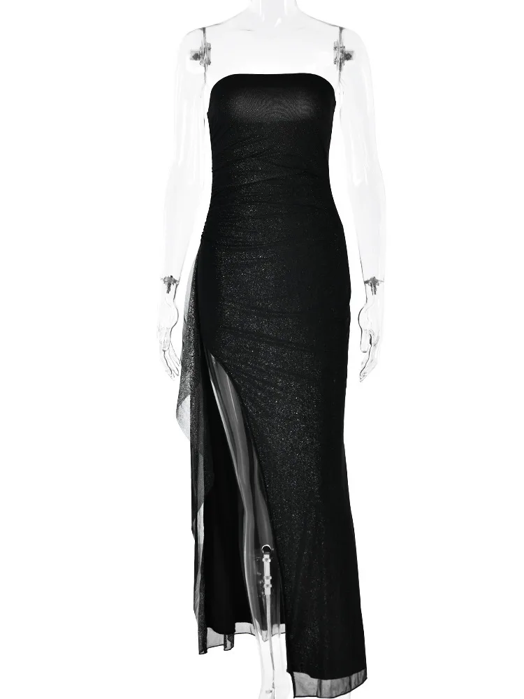 Articat Elegant Strapless Bodycon High Slit Evening Gown Women Sexy Sleeveless Backless Tight Long Dress Slim Party Club Vestido