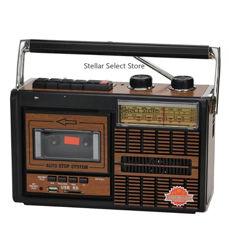 BT  Retro Radio Cassette Player Recorder with AM/SW/FM Radio Analogue Tuning Built-In Speaker USB TF AUX Input