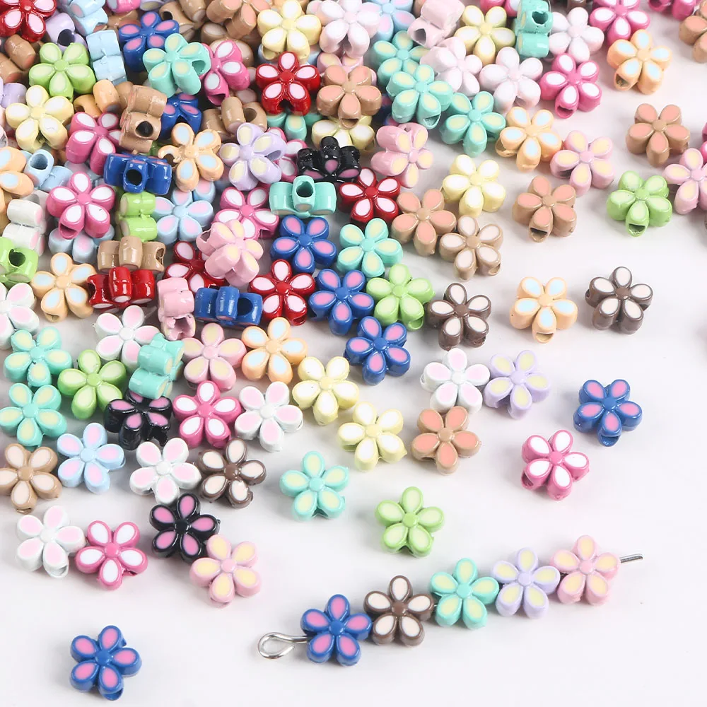 5pcs Macaron Two Tone Flower Beads Baked Paint Alloy Loose Spacer Beads For Jewelry Making DIY Accessories