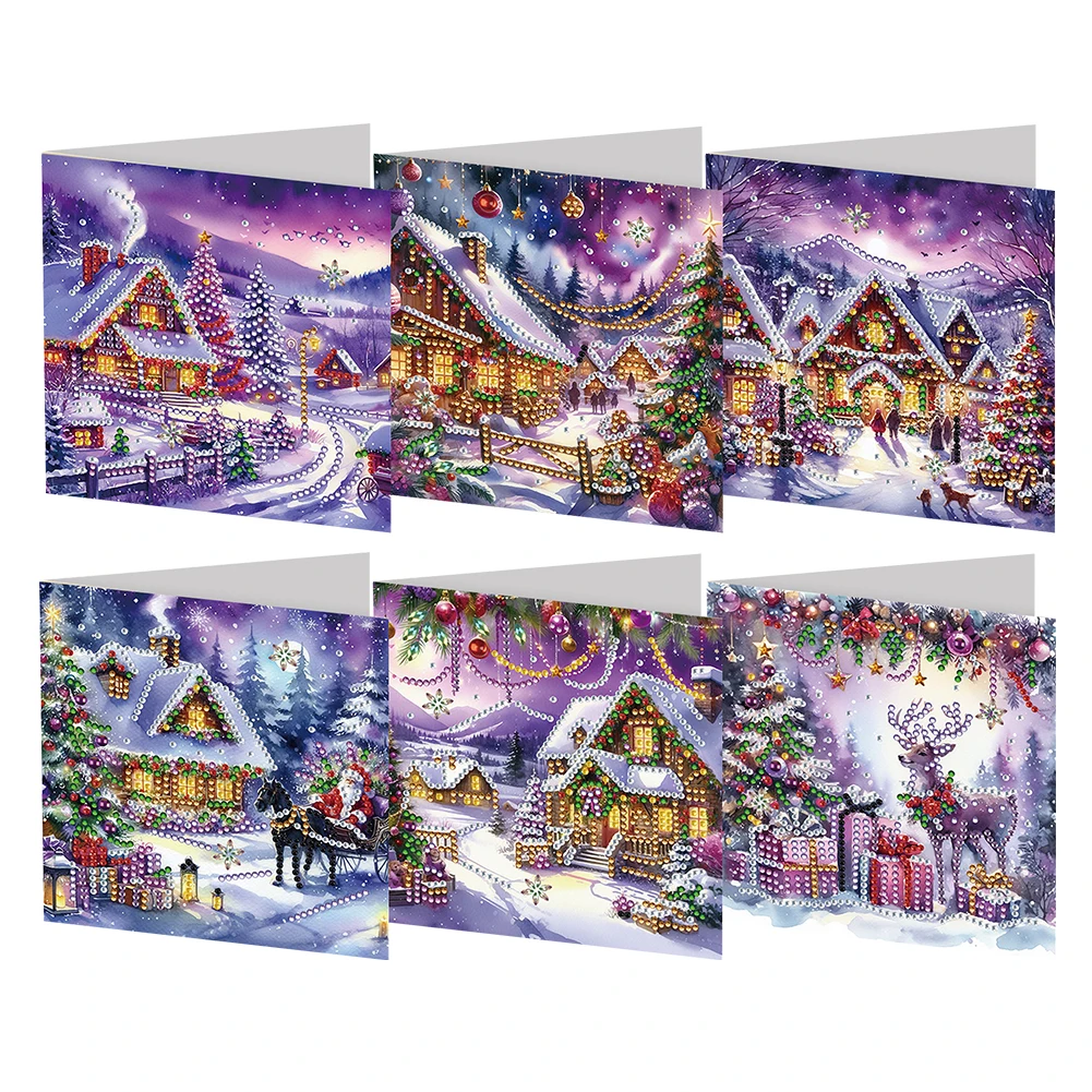 

6Pcs 2024 Christmas DIY Diamond Painting Card Rhinestone Painting Card Kit Diamond Drawing Card Diamond Embroidery Painting Kits