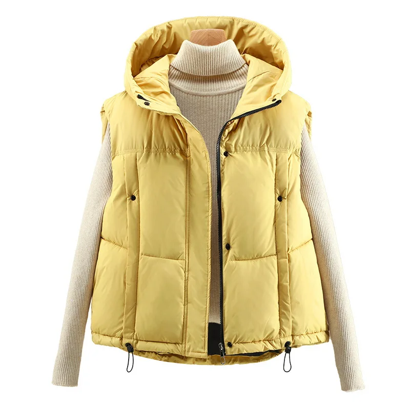 Herfst Winter Dames Los Mouwloos Vest Gewatteerd Bodywarm Capuchon Warme Vest Jas Volledige Zip Bubble Gewatteerde Warme Jas Uitloper