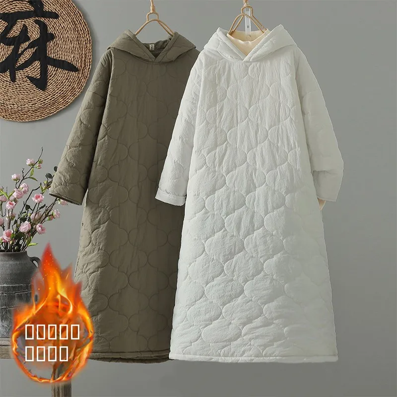 

Winter New Sle Artistic Versatile Anti-Aging Mid-Length Thiened Cotton Warm Skirt Over-Knee Hooded Dr High Quali