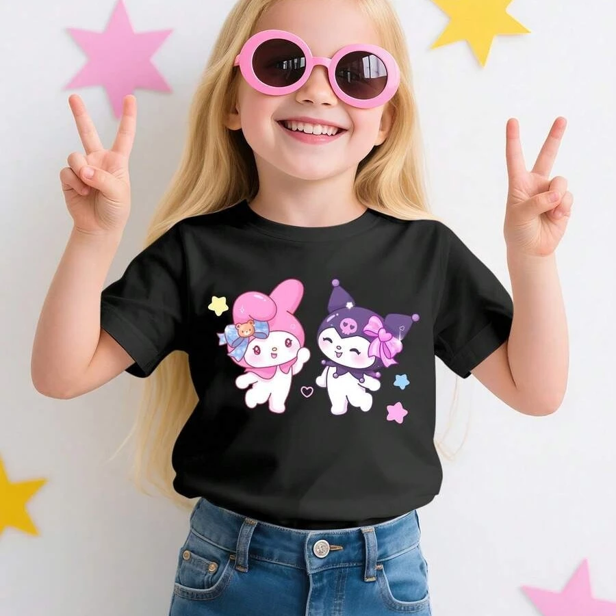 

Sanrio Kuromi Magic Prints Short Sleeves T-shirt Kids' Summer Cotton Kawaii Y2K Tee Casual Round Neck Tops Perfect For Teen Tops