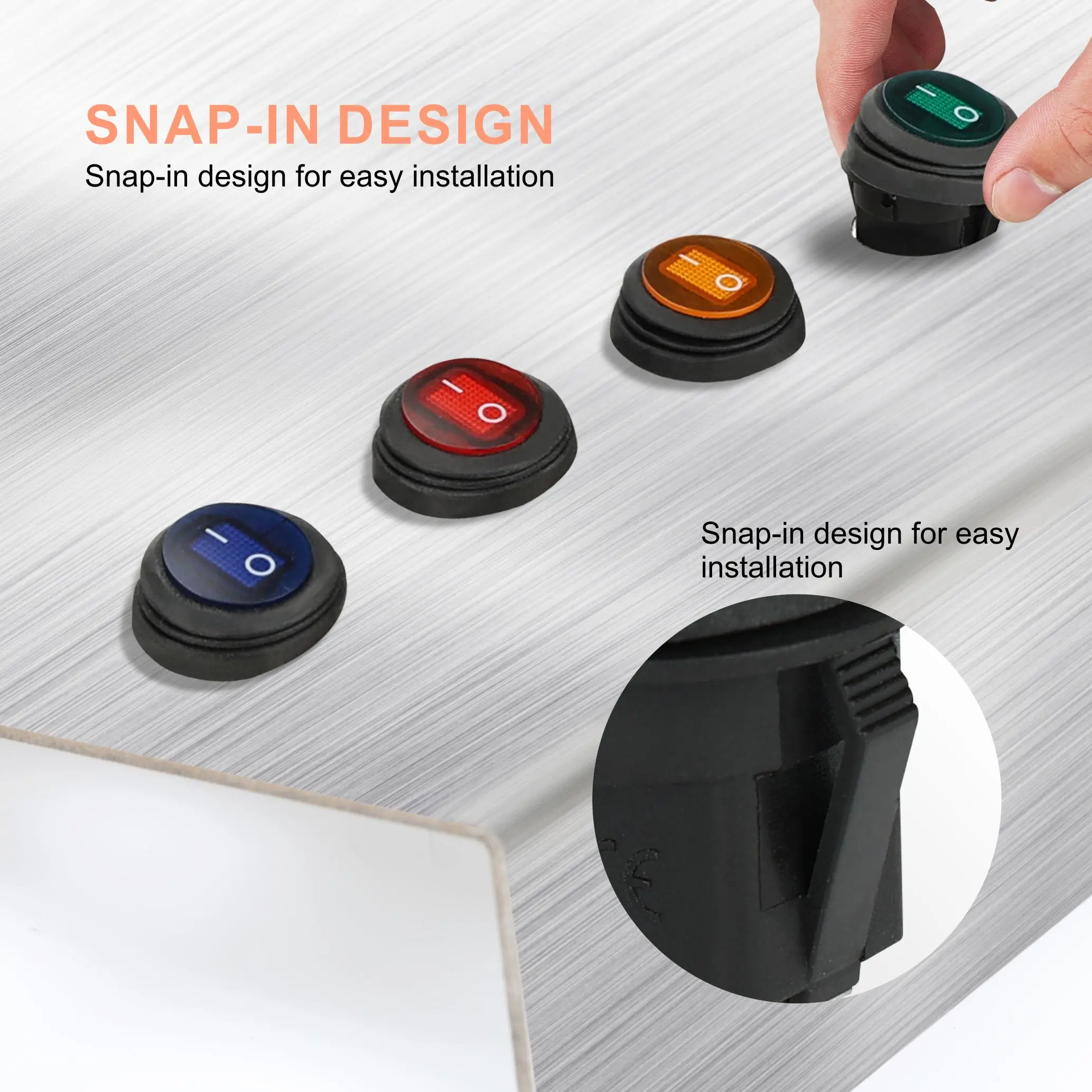 APIELE 5PCS Waterproof Round Rocker Toggle Switch 20CM Pre-Wired 2 Position DC 12V 20A ON-Off with LED Light SPST 3 Pins