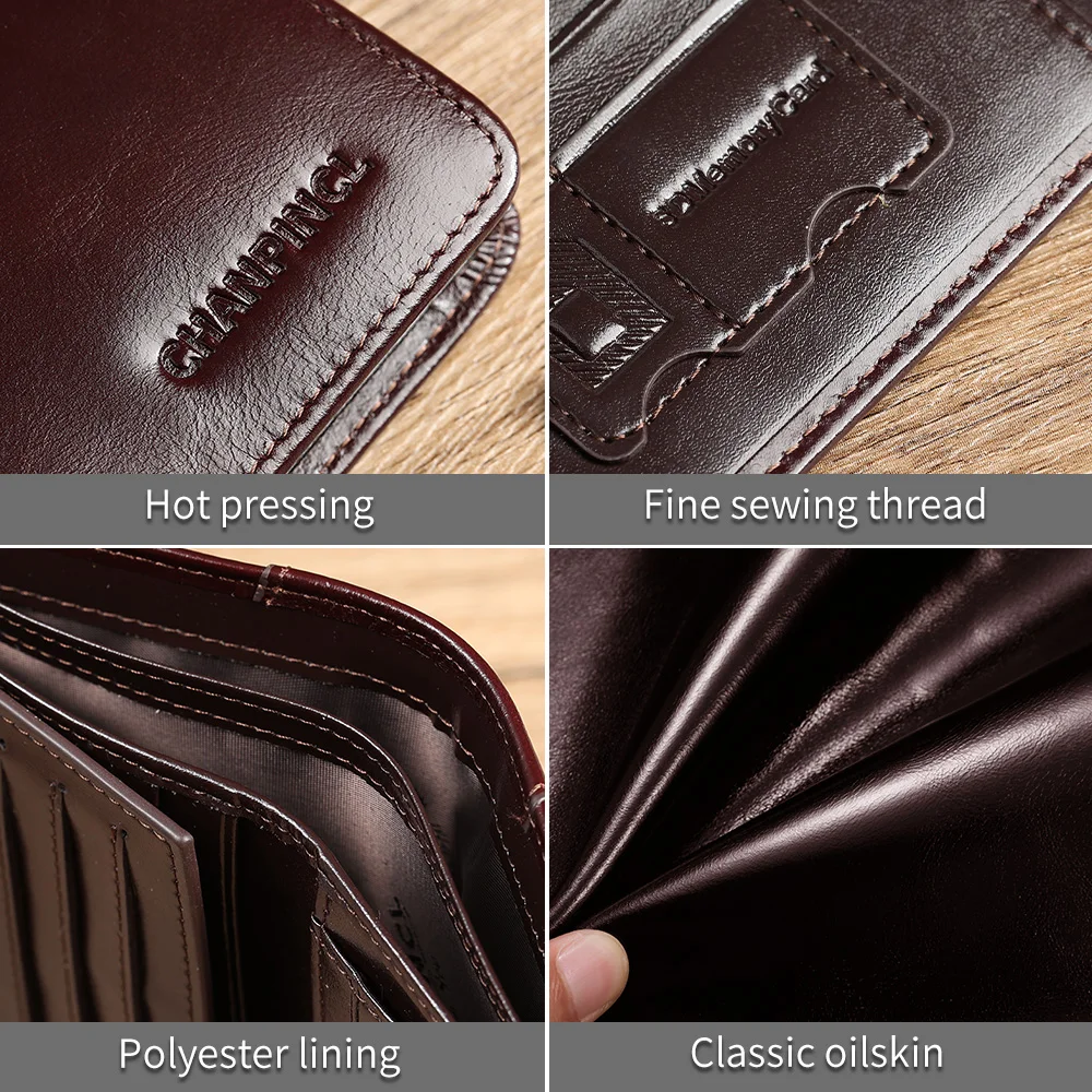 【Genuine Cow Leather】CHANPINCL Brand Men Wallet Luxury Short Tri-Fold First Layer Cowhide Classic Purse Male Business Fashion