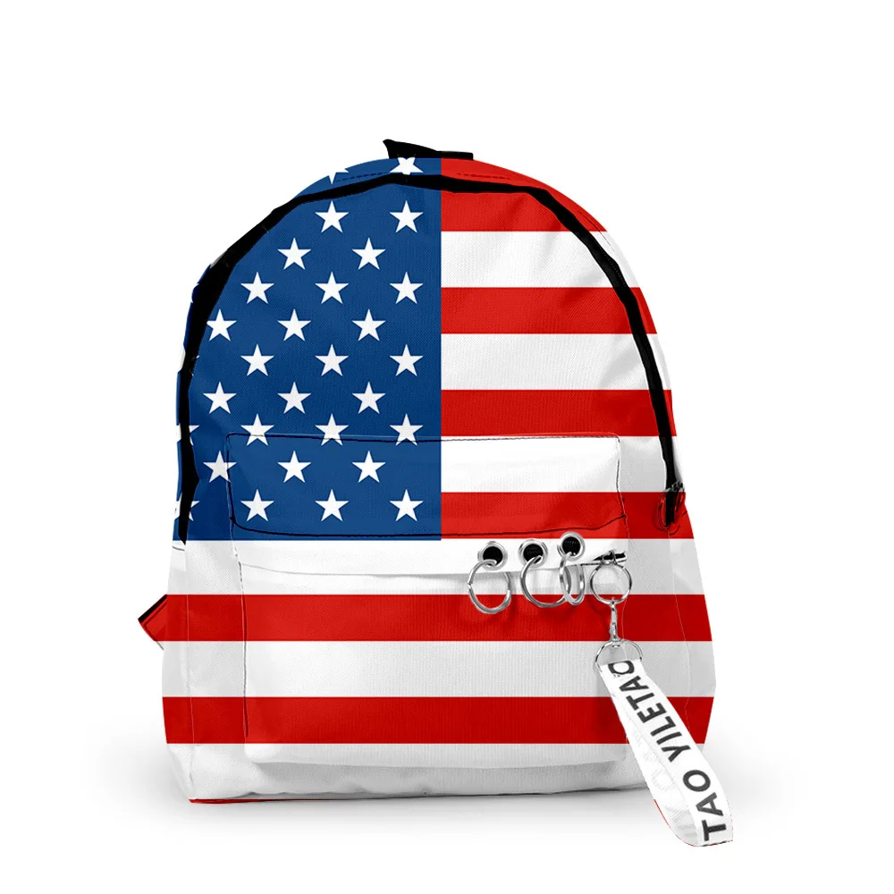 

Popular Youthful Star-spangled banner School Bags Notebook Backpacks 3D Print Oxford Waterproof Key Chain Small Travel Bags