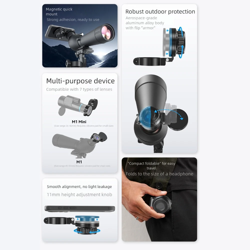 磁気電話クリップ接眼レンズコネクタ 36-46/45-55 ミリメートルアルミ合金望遠レンズ接眼レンズホルダー電話レンズ補助部品