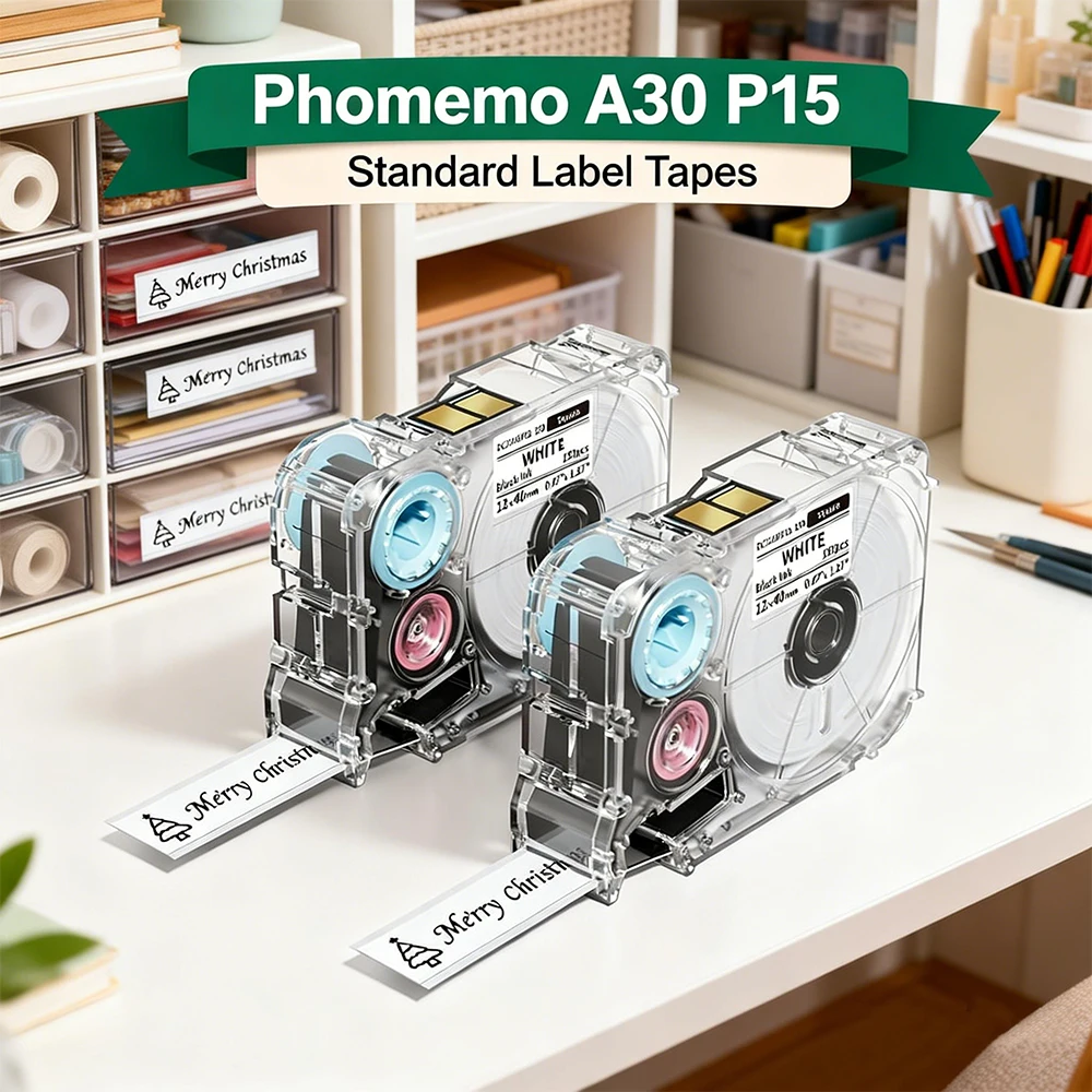 1 Pack Phomemo A30 P15 Label Maker Long & Label Tape,Continuous Tape Self-Adhesive Standard Heat Transfer Printing Label Tape