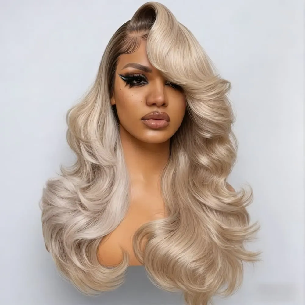 

Парик с волнистыми локонами и омбре-эффектом, коричневые корни, кружевная передняя часть 13x4 HD, из натуральных волос, плотность 250%, для женщин