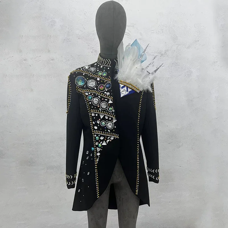 الرجال المغني الجاز الرقص سترة الأحجار الكبيرة الفراء مرحلة الأداء معطف الكبار الذكور الهيب هوب الرقص السترة بار جوجو ملابس رقص 7516 #3