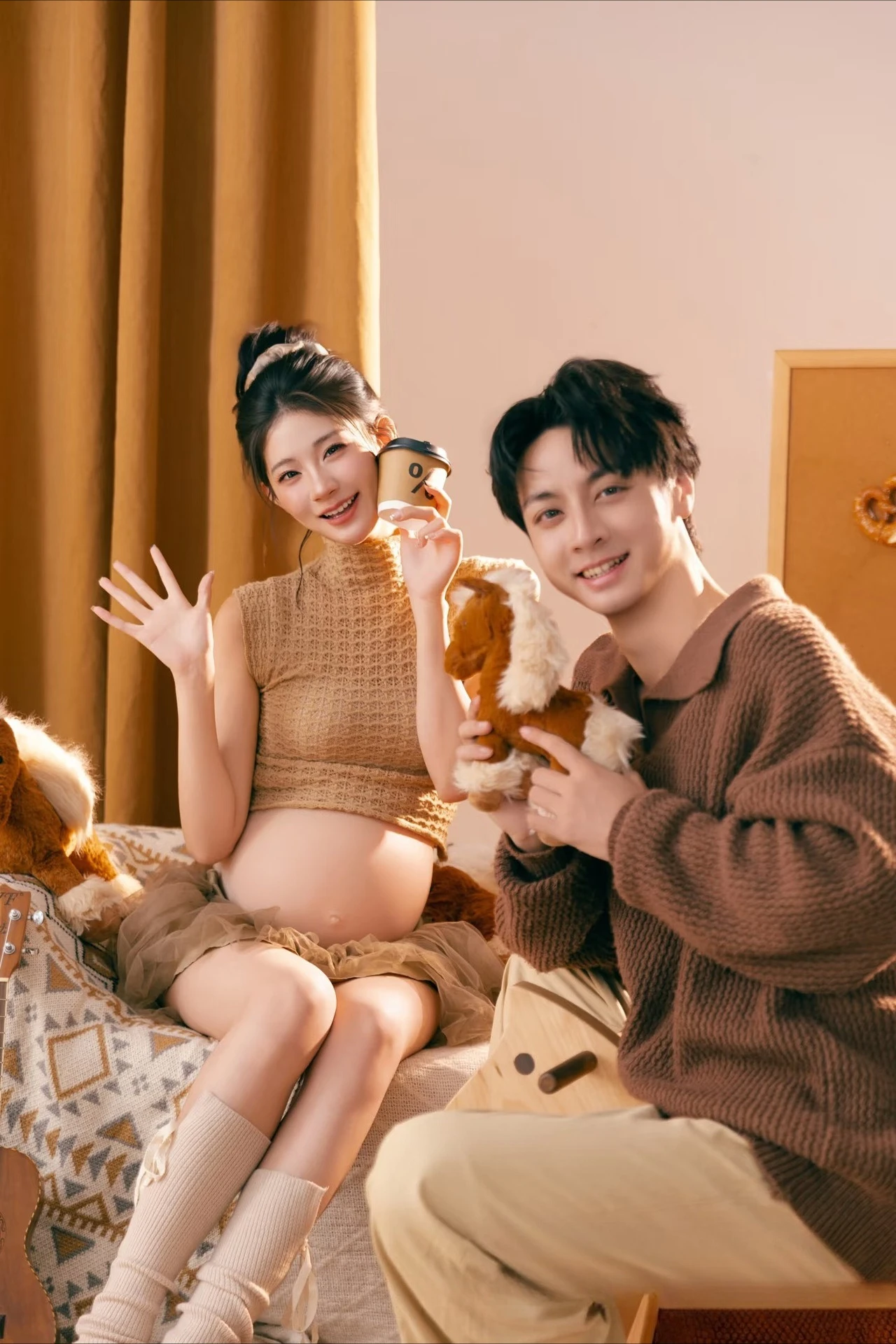 النساء التصوير الدعائم الأمومة الحمل 2PCS مجموعة مع رجل دعوى زوجين الملابس للاستوديو اطلاق النار التقاط الصور الملابس #5