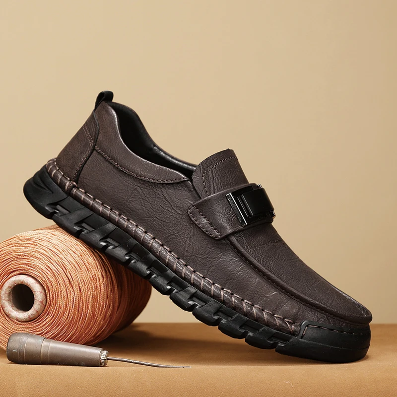 

Comfortable casual leather shoes man reddish brown slip-on men's shoes Hand-sewn dress Shoes business shoes big size 46 45 44 43