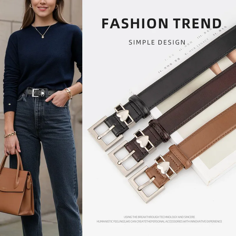 เข็มขัดหนังแท้รัดเอวสำหรับผู้หญิง รุ่น J1642 พร้อมหัวเข็มขัดรูปหัวใจ ใช้ตกแต่งชุดเดรสหรือเสื้อโค้ท