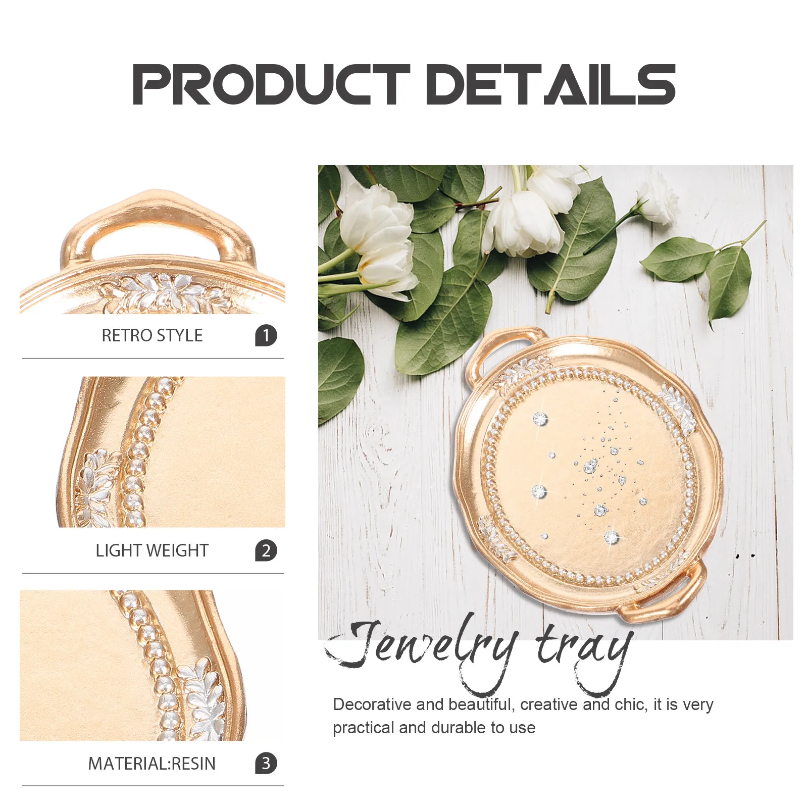 Jewelry Storage Plate Resin Decorative Jewelry Dish Multi-Function Ring Holder Tray for Home Bedroom Nightstand Organizer