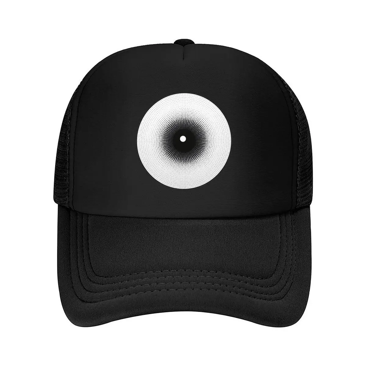 Black White Circular Halftone Optical Illusion Abstract Pattern Mesh Baseball Cap Hip Hop