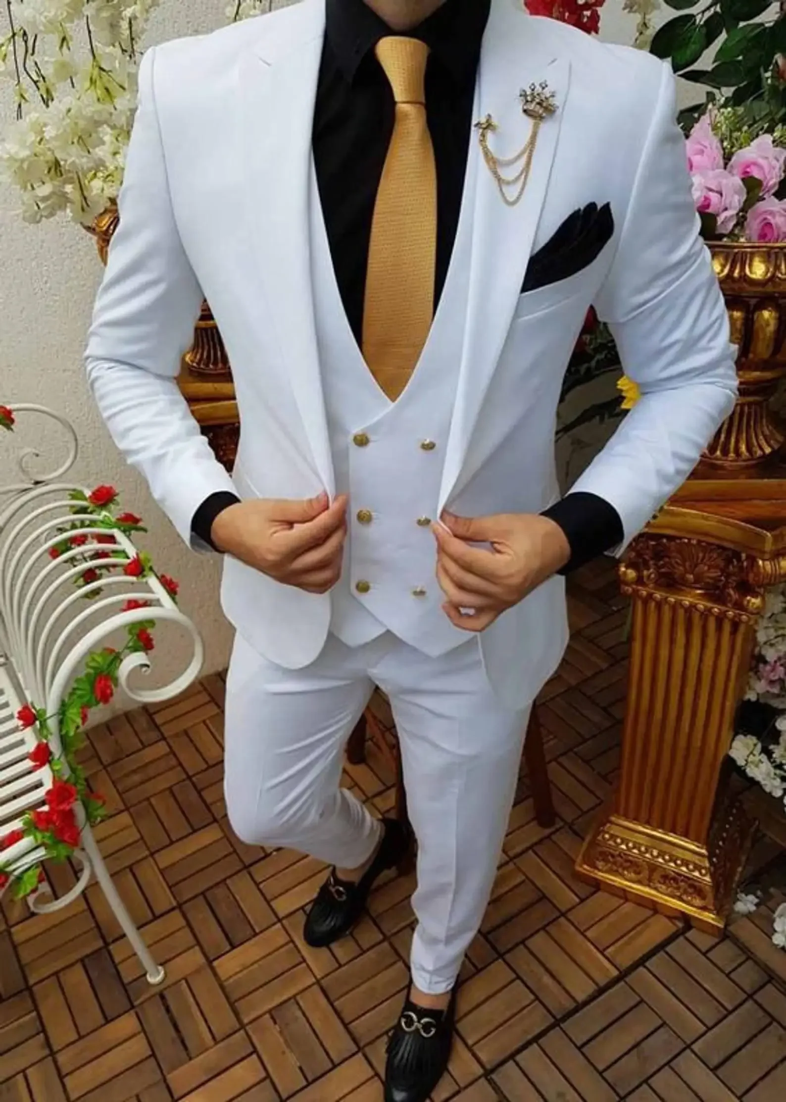 

White Latest Designs Men Suit Slim Fit 3 Pieces Jacket Coat Wedding Tuxedo Custom Made Prom Male Clothing Costume Homme