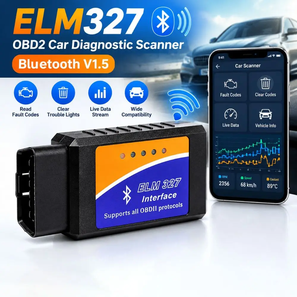 Portable V1.5 Version OBD2 Scanner Bluetooth Connectivity ELM327 Chip Bluetooth Car Diagnostic Tool Code Reader Car Maintenance