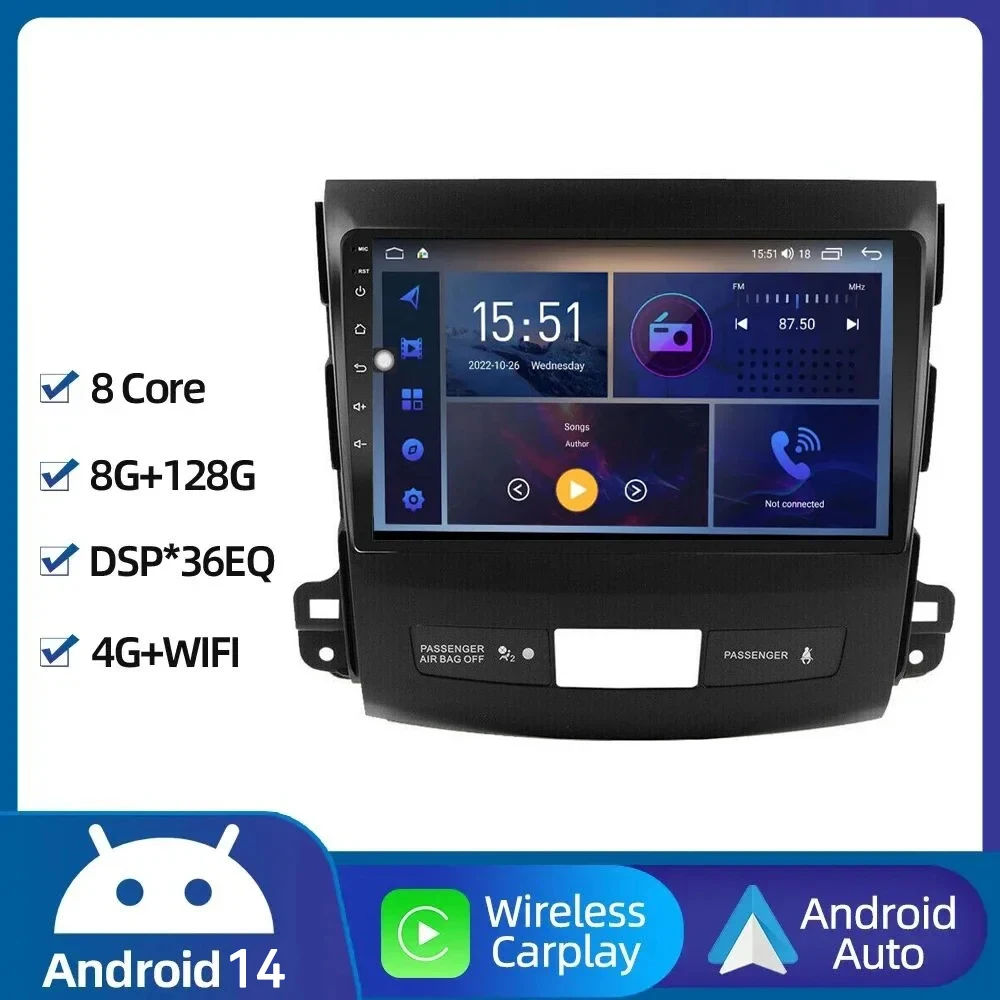 

4G+64G Android 14.0 For Mitsubishi Outlander Xl 2 2005 - 2012 For Citroen C-Crosser Auto Car Radio Multimidia Carplay GPS Navi