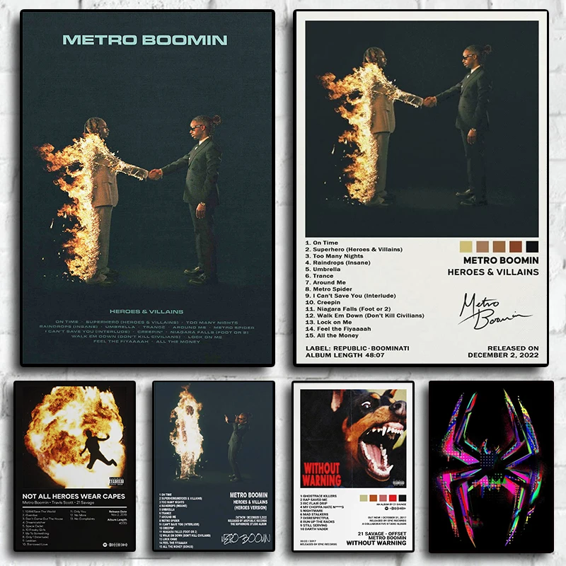 Pop Rap cantante Metro Boomin álbum de música héroes y villanos Hip Hop 21 cartel salvaje lienzo estético impresión arte de la pared decoración de la habitación