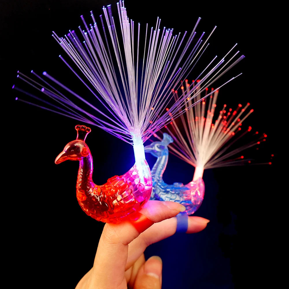 Flashing Finger Peacock Fiber Optic Light Glowing Peacock Open Screen Optic Light Kids Luminous Toys LED Finger Light Decor