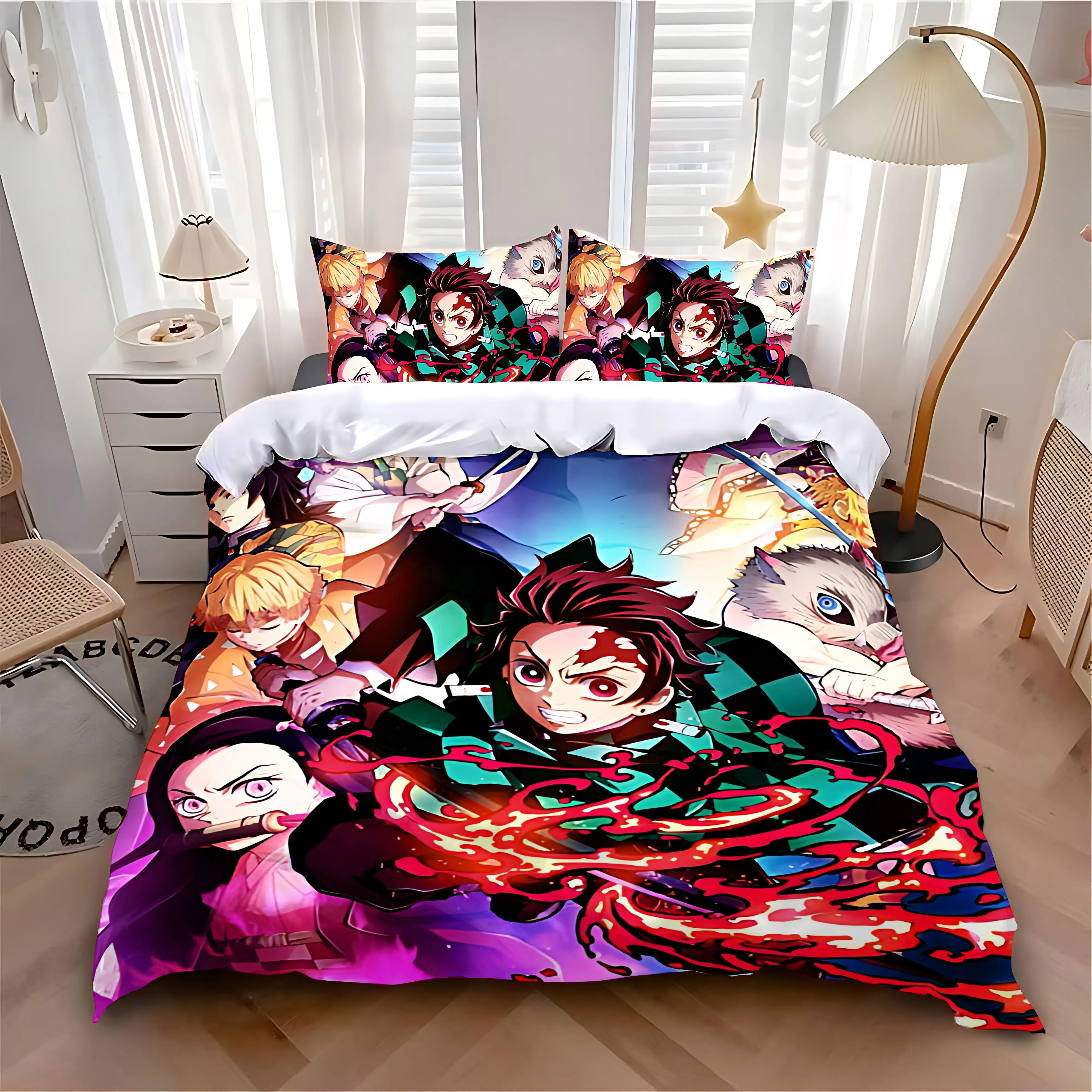 Duvet Cover Pillowcase Bedding Set Anime D-Demons S-Slayers Adult Boy Girl Bedroom Decoration Children Single Double Large Size