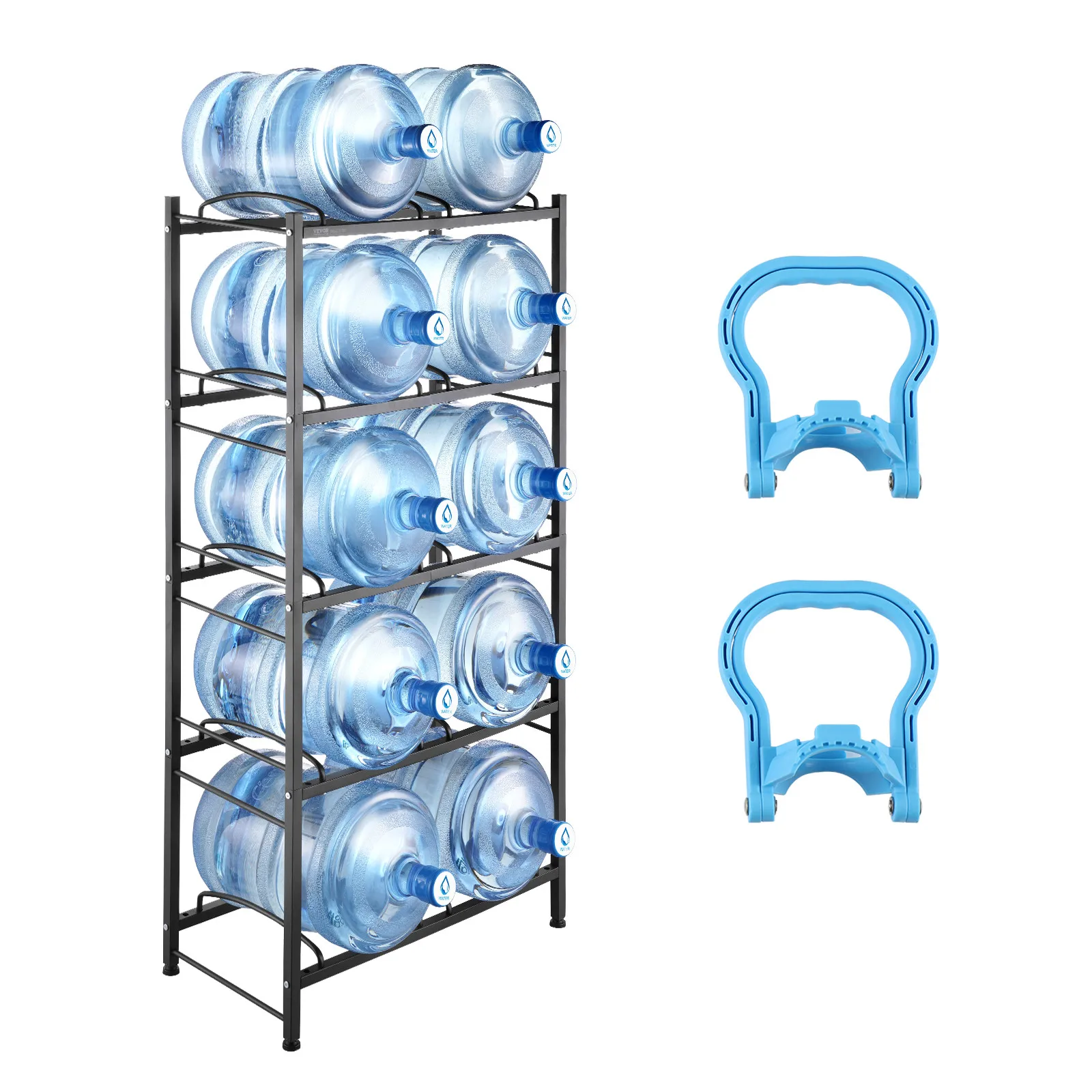 

5-Tier Water Jug Holder Double Row Water Bottle Rack for 10 Bottles Black