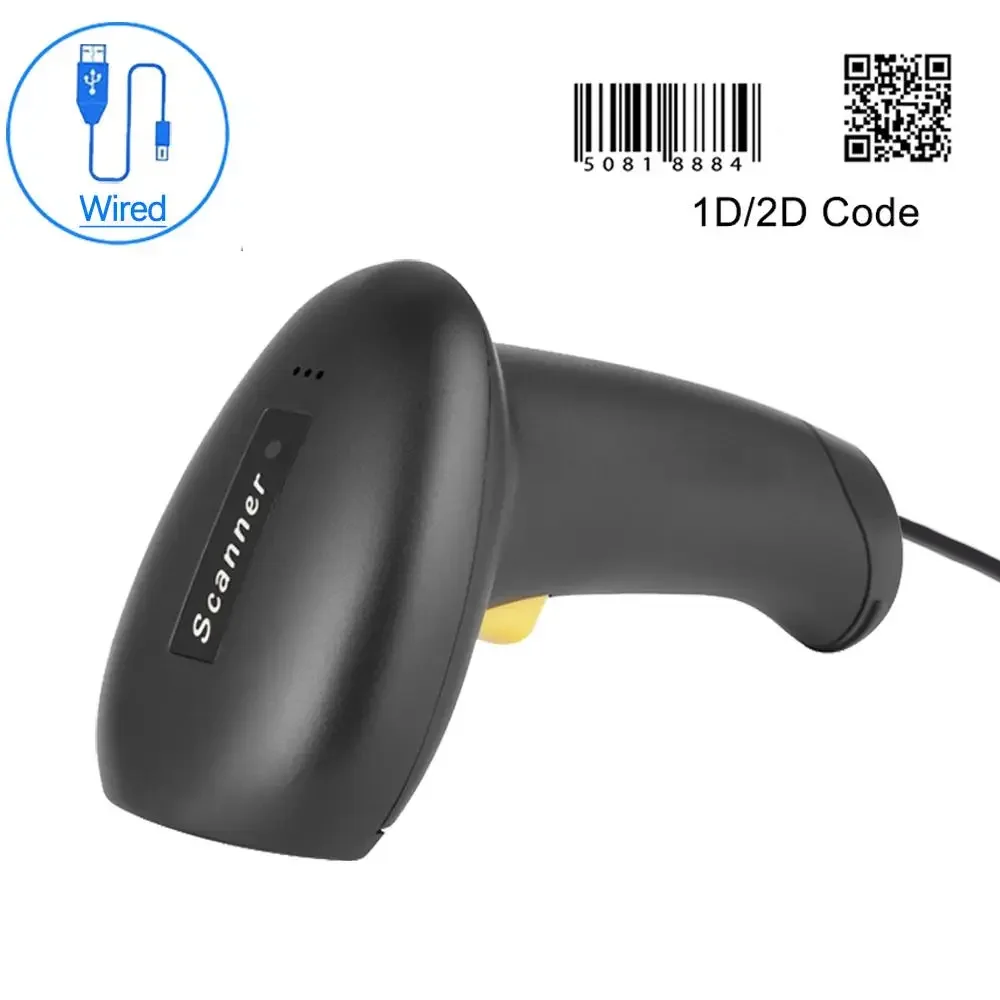 السلكية المحمولة ماسح الباركود 1D 2D Qr قارئ الرمز السلكية USB المحمولة PDF417 DM رمز الباركود الماسح الضوئي 2d لمتجر المتجر