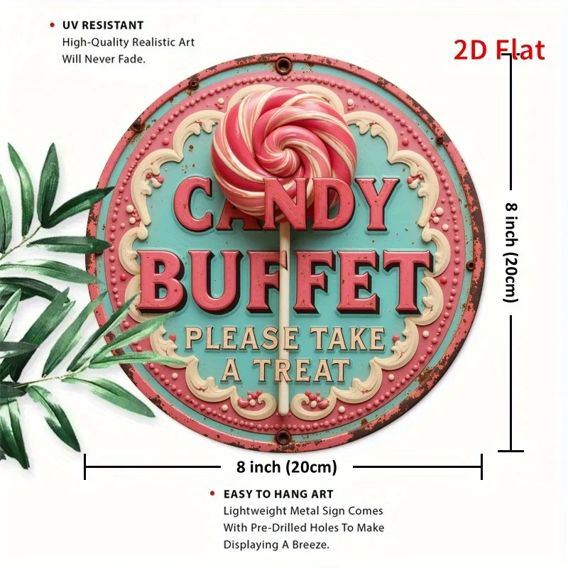 2D Flat - [2D Flat] 2D Printed Sign, 1pc, 7.8X7.8 Inches, Relax And Enjoy, Candy Buffet Metal Sign, Round Logo, Suitable for Pat