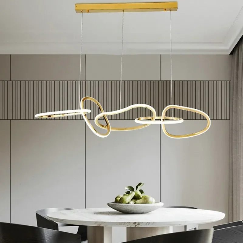 

Gold Led Chandelier Modern Kitchen Island Creative Design Ring Lighting Fixture Home Decoration Luxury Dining Room Hanging Lamp