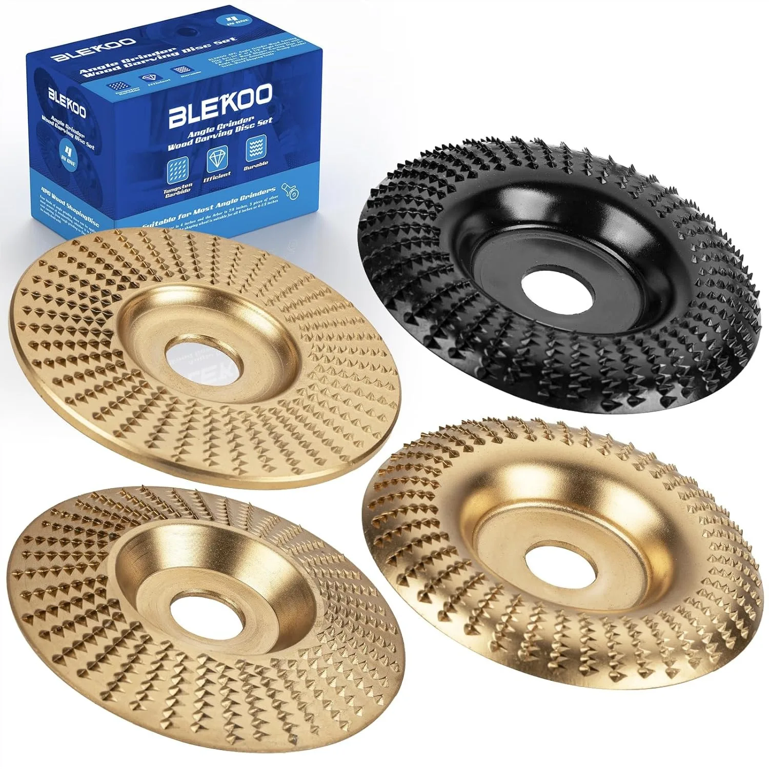 

4-Piece Angle Grinder Wood Carving Disc Set for 4" or 4-1/2" Grinder with 5/8" Arbor, Wood Shaping Tools for Grinding, Trimming