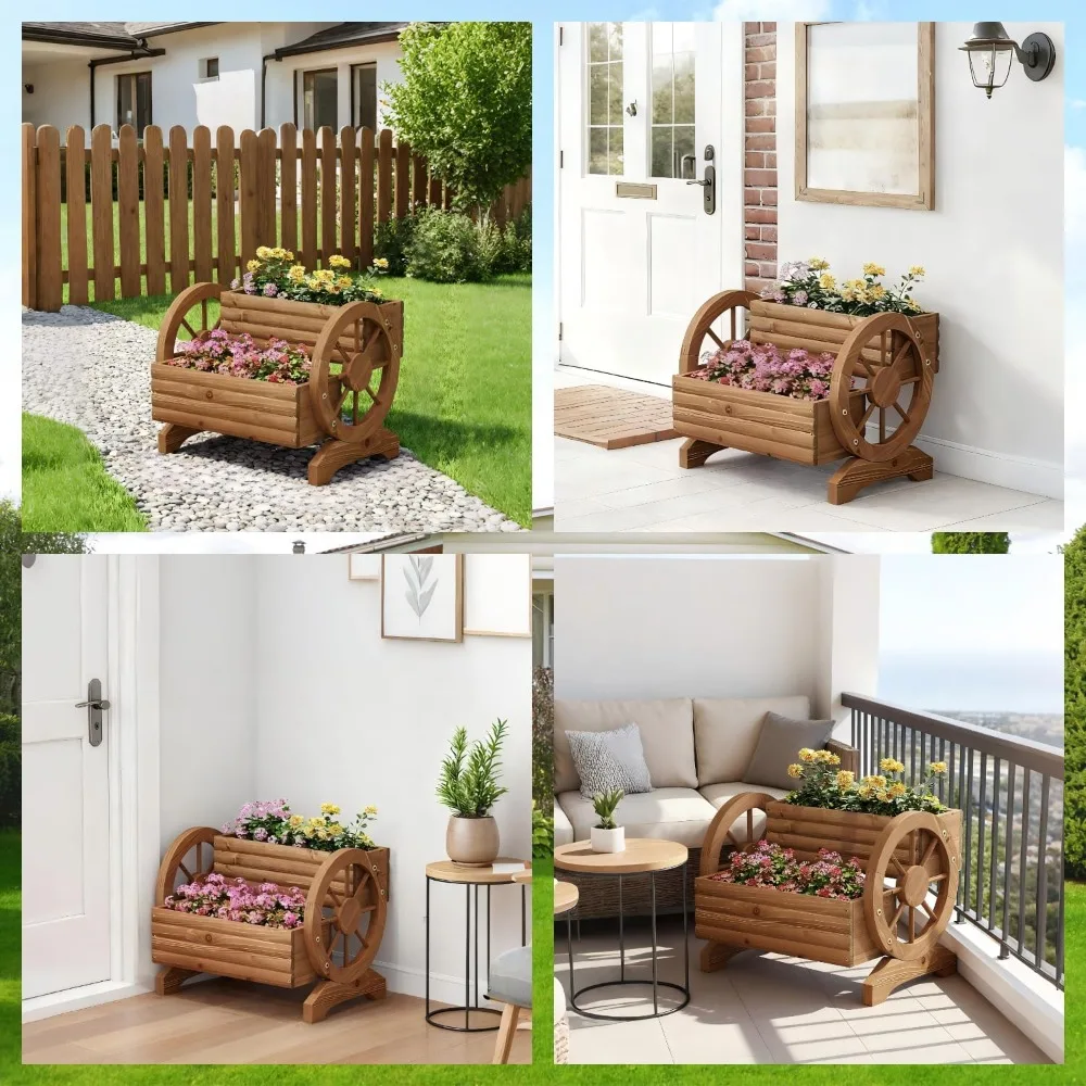 وعاء نباتات خشبي مع عجلات لديكور الحديقة الخارجية، وعاء نبات داخلي لشرفة الفناء #4