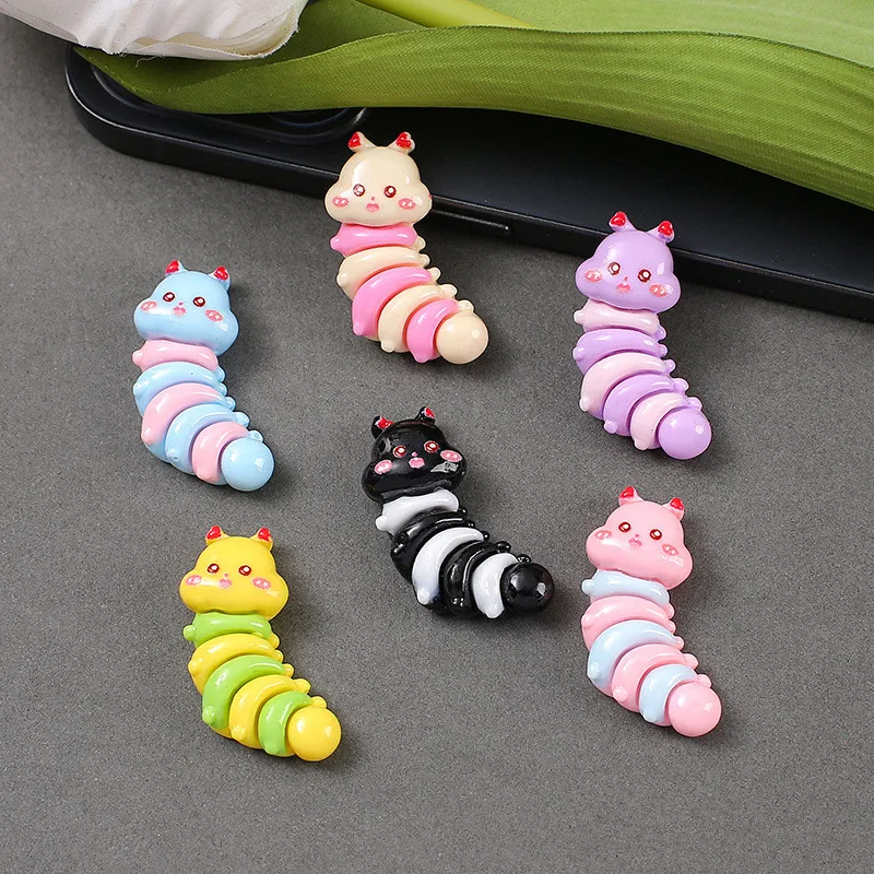 10Pcs Kawaii Cartoon Caterpillar Resin DIY Shoes Hat Icebox Barrette Mobile Phone Case Scrapbook Cream Glue Flat Back Resin