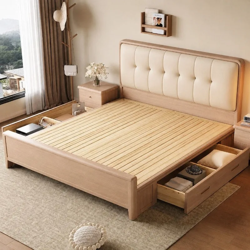 Modern simple solid wood bed Nordic 1.8 meters soft package mortise and tenon master bedroom bed simple log 1.5 meters double be
