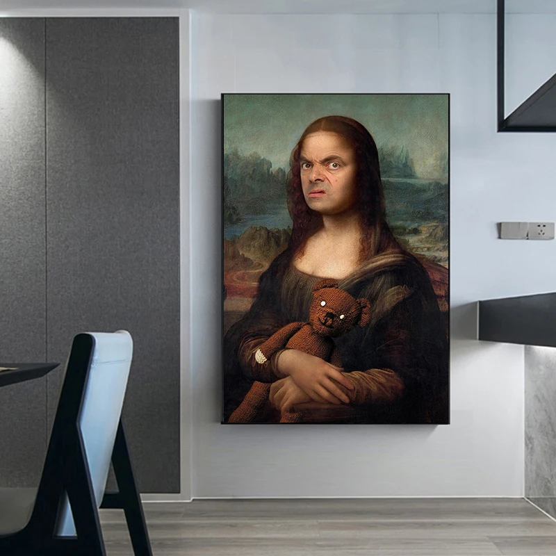 Funny Mona Lisa Poster Altered Renaissance Prints Canvas Painting Quirky Eclectic Wall Art Pictures Home Living Room Decoration