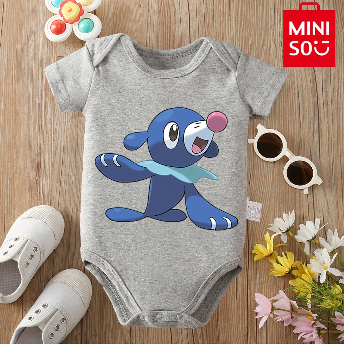 MINISO Pocket Monster Psyduck Cloths النمط الياباني ارتداءها للطفل القطن الخالص نيسيي بذلة لحديثي الولادة 0 إلى 12 شهرًا #4