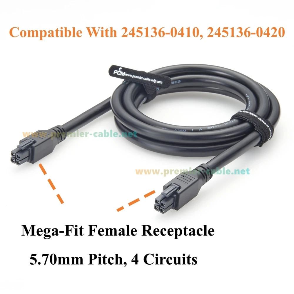 Mega-Fit 5.7mm 4 Pin to Mega-Fit OTS Cable 4 Circuit 12AWG High Current Power Cable 23A 600V Compatible Molex 245136 for Robotic