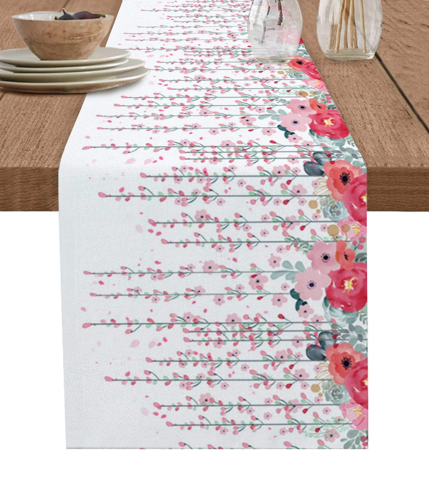 Plant And Flower Illustration In Red And Pink Table Runner Decoration Home Decor Dinner Table Decoration Table Decor