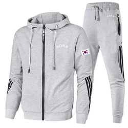 Korean ROKA Fashion Men's Zipper Jacket Hoodie Running Sportswear Set Men's Tracksuit Winter Sports Suit