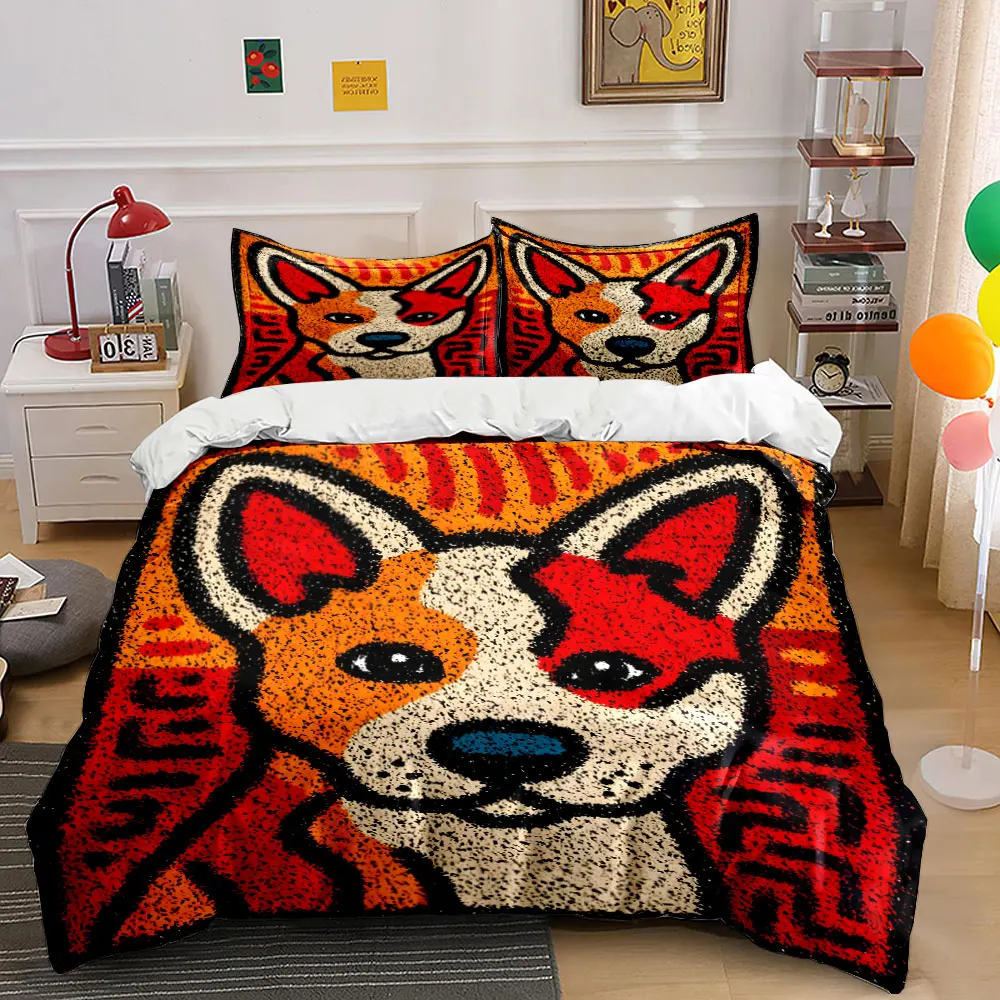 

Colorful Abstract Fox Pattern Printed Duvet Cover Set 1 Duvet Cover+2 Pillowcase Multi Size Bedroom Bedding Decor Luxury Gift