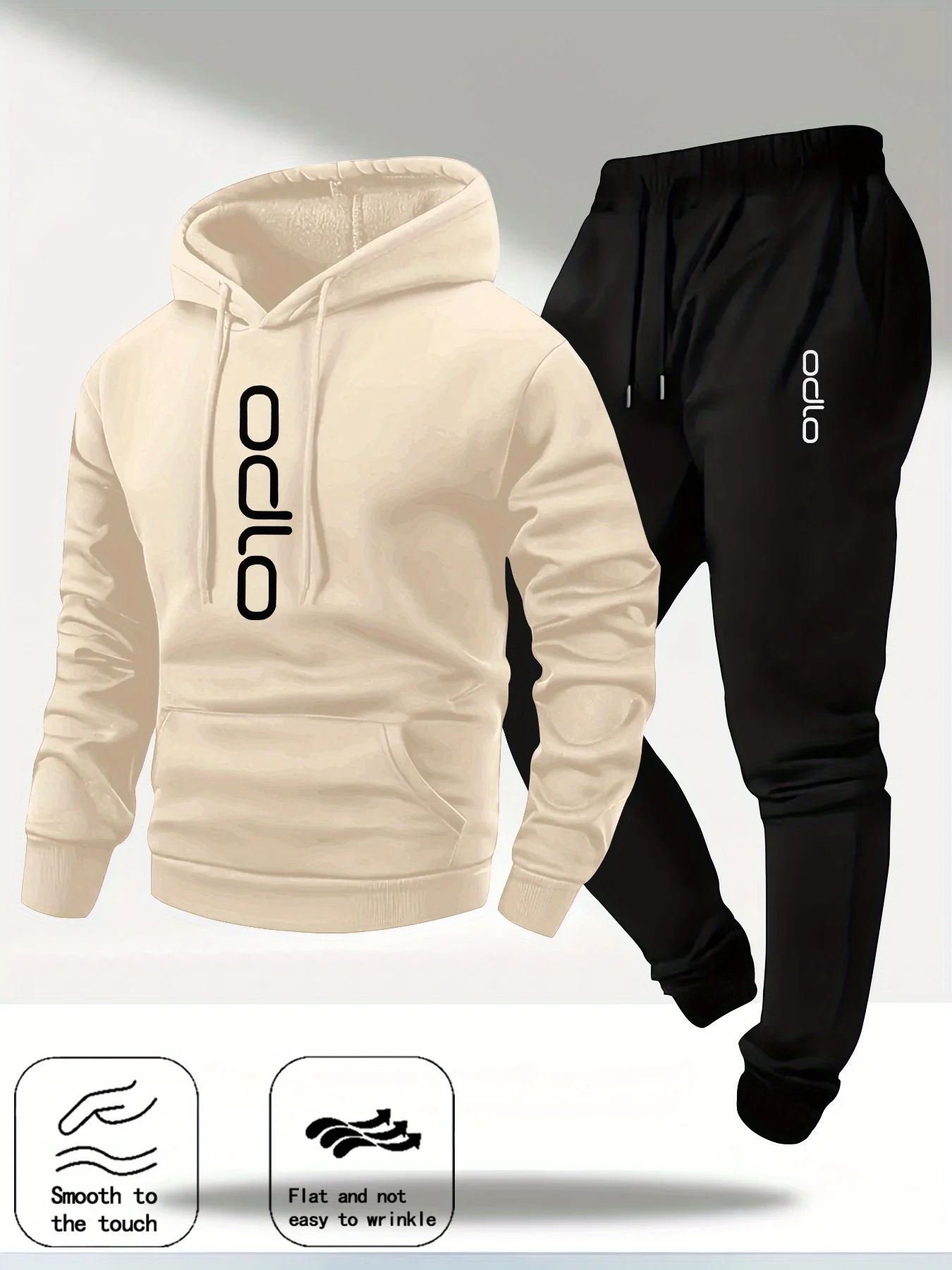 2026 Men Ring Print Tracksuit 2‑Piece Set Fleece Lined Hoodie Drawstring Casual Jogger Pants Sport Suit For Autumn Winter Daily view 3