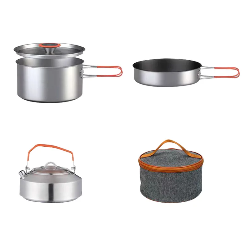 

304 stainless steel portable outdoor camping cookware picnic equipment supplies non-stick pan set